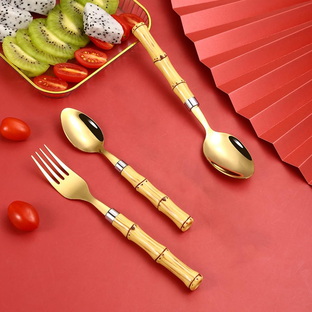 Practical Coffee Spoon Ergonomic Anti-scalding Lightweight Bamboo Handle Stirring Fork Teaspoon