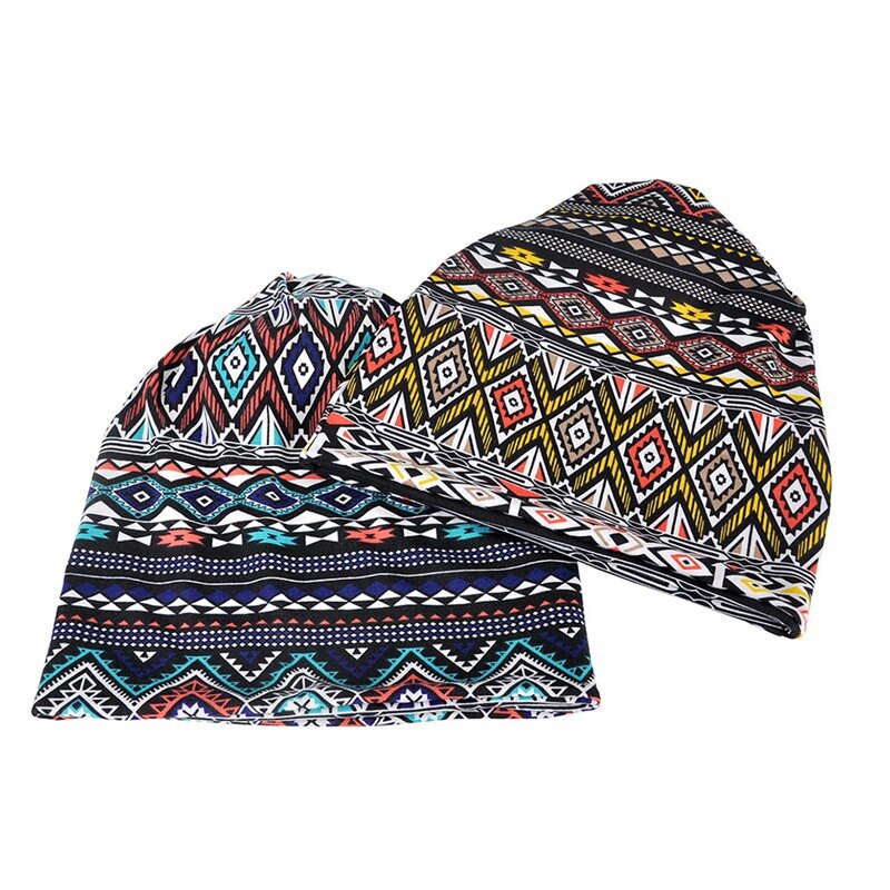 Beanies Cap Scarf Adult Geometric Printed Sunshade Breathable Elastic Cotton Hat Neck Warmer Travel Heawear