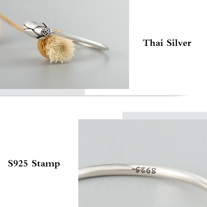 Balmora 925 schlichte, offene stapelringe aus sterlingsilber mit lotusblumenmotiv für damen, liebhaberinnen von retro-schmuck