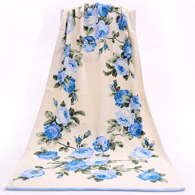Märke bomull jacquard handduk absorberande snabbtorkande strandhandduk badhandduk stor blomma figur par tvätthandduk 2 set: Blå pion / 34 x 73 cm 72 x 140cm