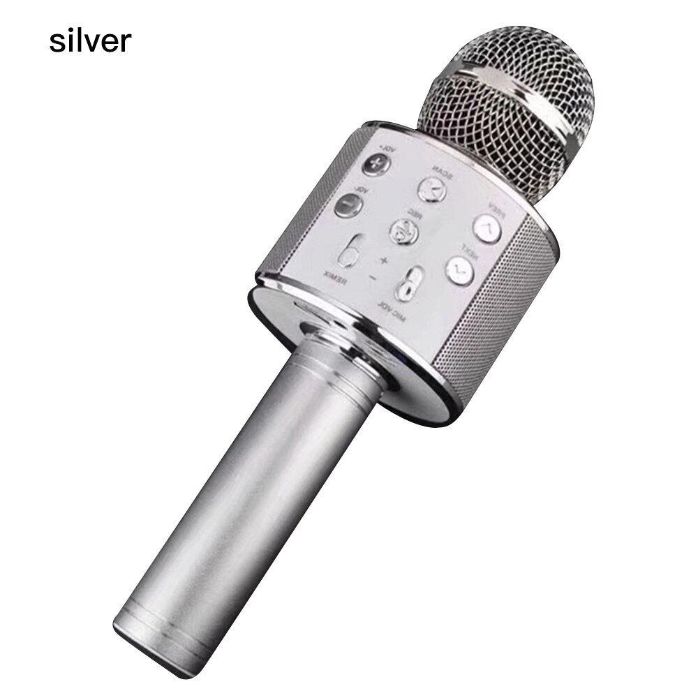 WS858 Wireless Bluetooth Koraoke Microphone Home Party Portable Handheld Mic Speaker Conderser Microphone for Android/iPhone/PC: Silver