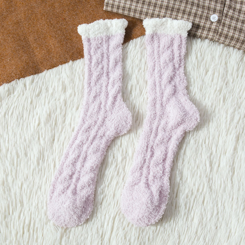 One Pair Arrivals Twist Coral Fleece Socks Female Kawaii Tube socks Autumn Winter Cute Warm Fluffy Sleeping Floor Socks: P