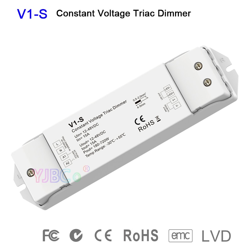 V1-S Enkele Kleur Cv Led Triac Dimmer 1CH * 15A 12V-48V Dc Logaritmische Dimmen Curve Dimmer voor Enkele Kleur Led Strip Licht