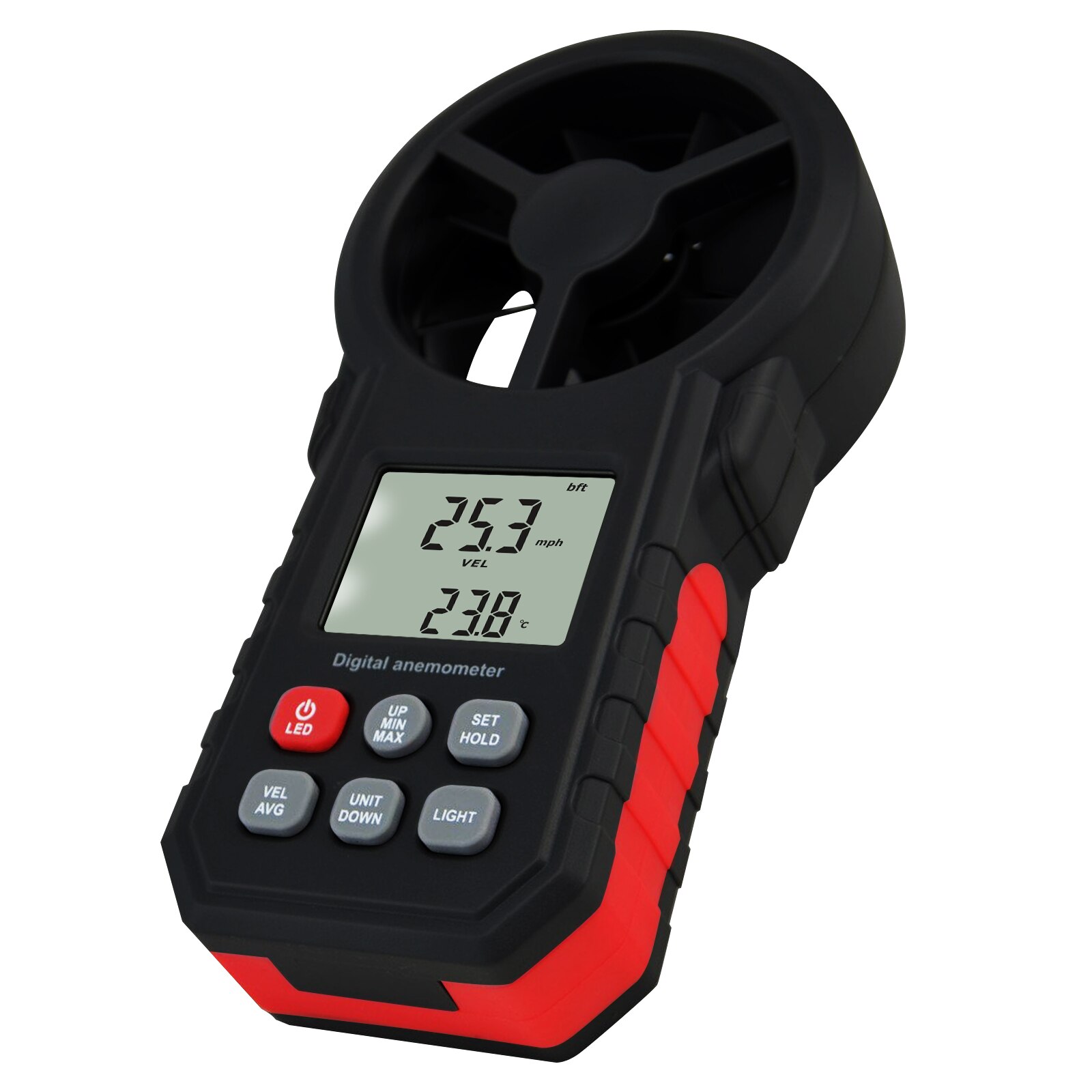 Digital Wind Speed / Air Velocity / Temperature Anemometer Thermometer Barometer Backlight Humidity Meter w/ Tripod Mount Hole