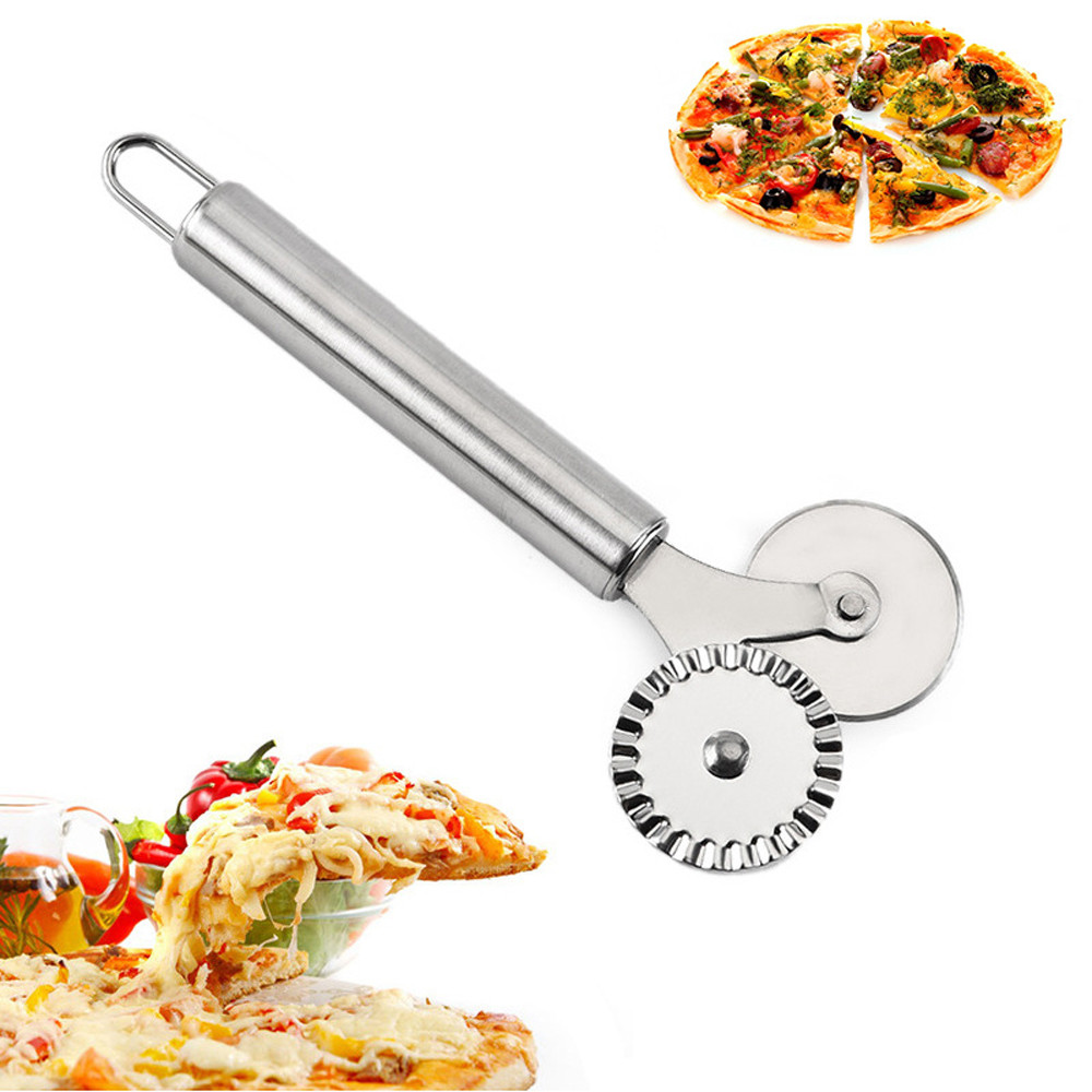 1Pcs Rvs Pizza Mes Dubbele Wielen Kookplaat Cutter Creatieven Keuken Mes Voor Pizza Deeg Pasta Gebak h5