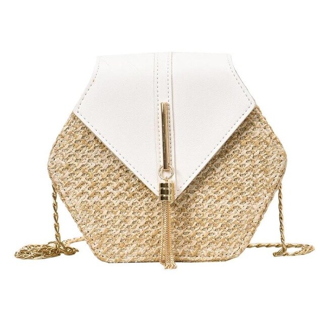 Bandoleras de mimbre estilo bohemio para mujer, bolso cruzado tejido de mimbre hexagonal , bolsos de paja de playa para verano para mujer, bolsos pequeños hechos a mano: beige