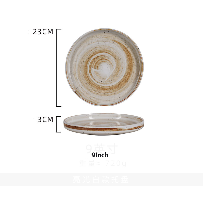 Platos de cerámica PARA CENA, bandeja de comida occidental para carne, plato plano grueso de borde recto para ensalada, Pasta, vajilla de cocina: 9Inch Flat Tray4