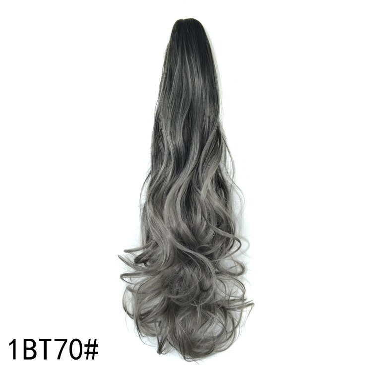Ombre Grey Drawstring Ponytail Long Wavy Curly Overhead Ponytail Clip in Hair Extensions de cabello Natural Synthetic Hairpieces: #1