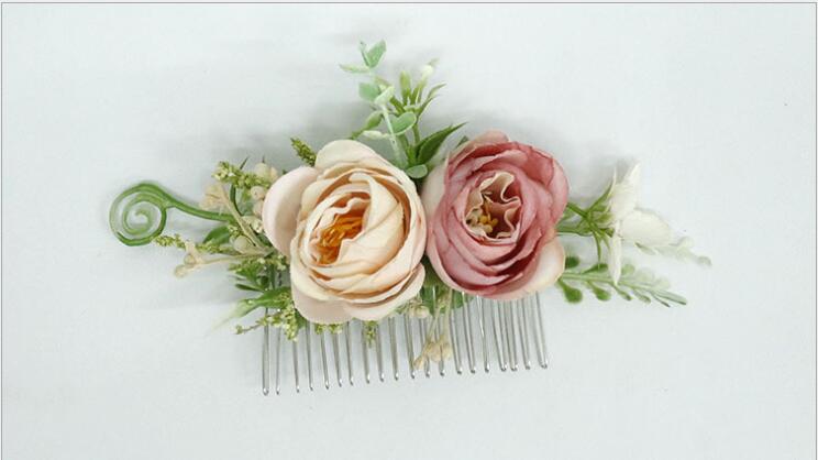 Nzuk Handgemaakte Bruiloft Haar Sieraden Bruids Haar Kam Dusty Rose Bloemen Hoofddeksel Accessoires Peigne Cheveux Mariage: 1