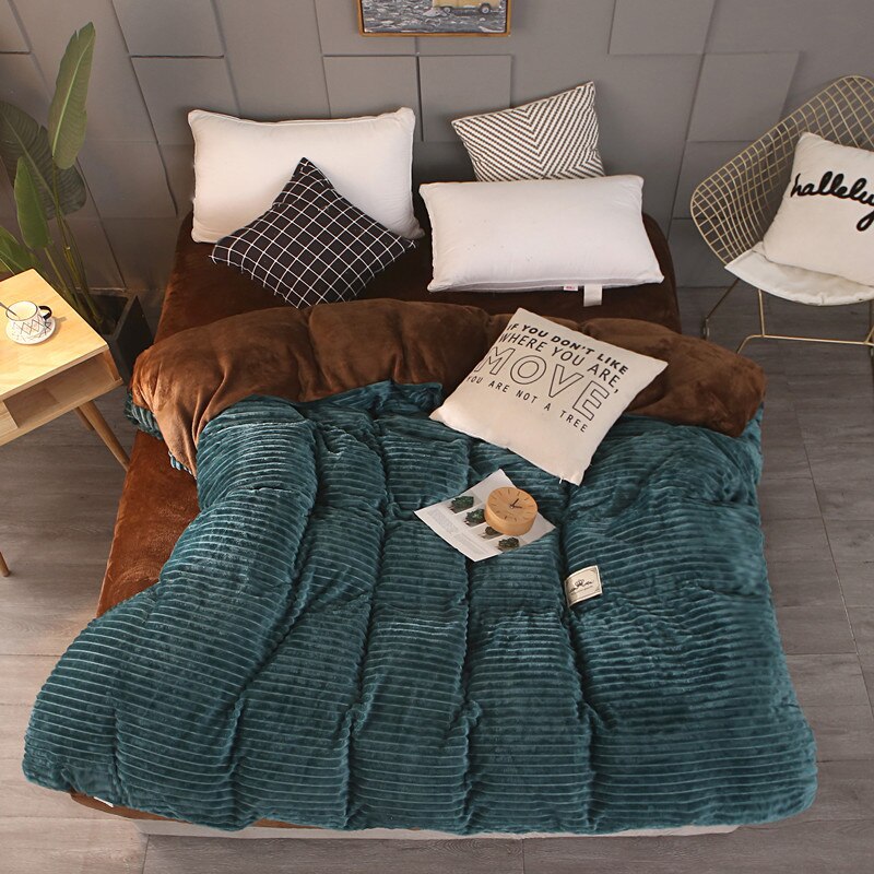 1 pc Flannel Quilt Cover Winter Magic Fleece Duvet Covers Warm Comforter Case Bedding Bag Blue Gray AB Sided Bed Cover Blanket