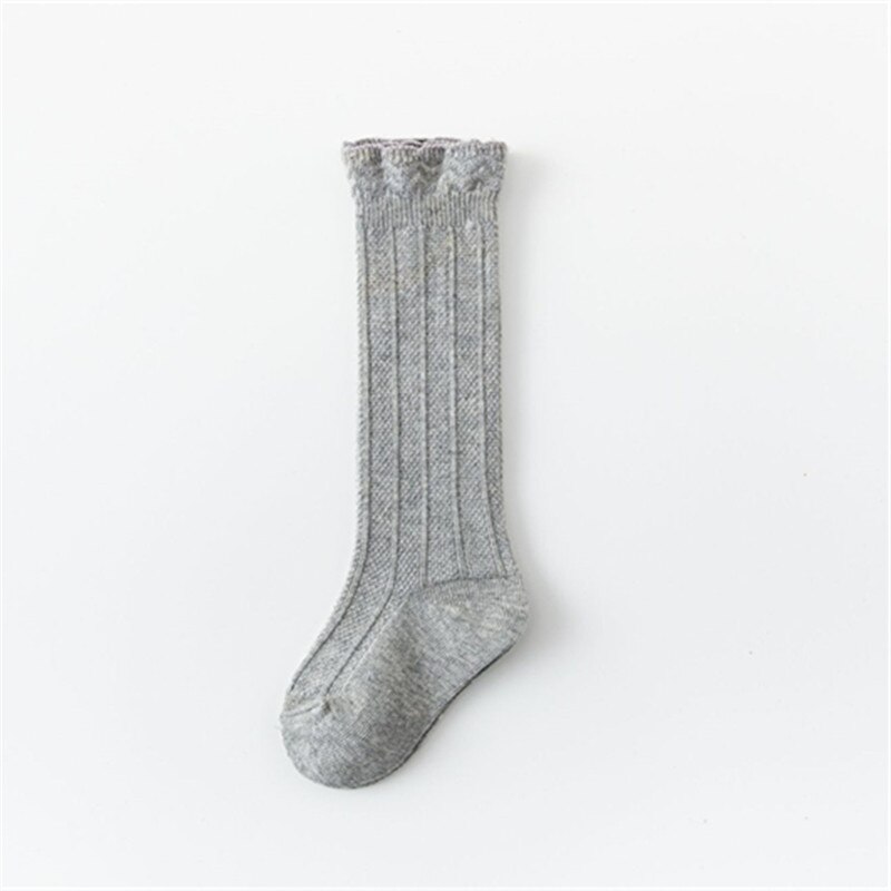 Chaussettes d'été en coton, tricotées, longues, chaussettes hautes, en dentelle, pour enfants et filles,: Gray