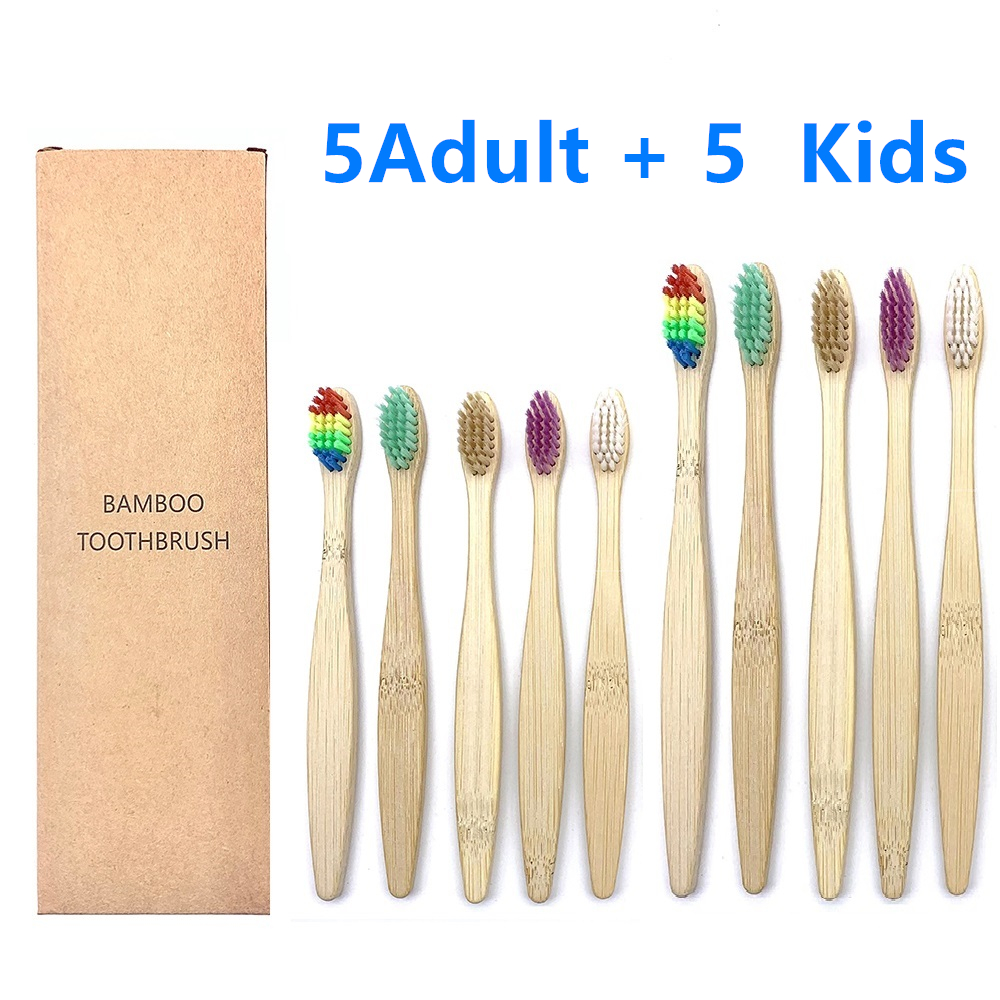 10 pièces brosse à dents en bambou biodégradable dents poils colorés brosse à dents en bambou naturel brosses à dents dentaires Eco Bambou: MULTI