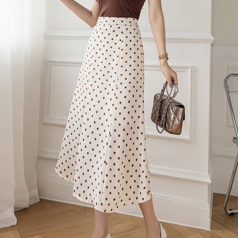 Falda larga con estampado de lunares para mujer, falda larga informal de cintura alta, coreana, para primavera y verano,