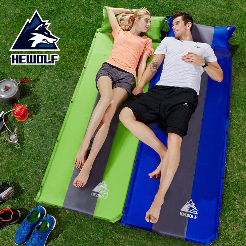Hewolf Self-inflating Camping Mat Sleeping Pads with Pillow Memory Sponge Splicable Picnic Beach Mattress Portable Tent Bed Mat
