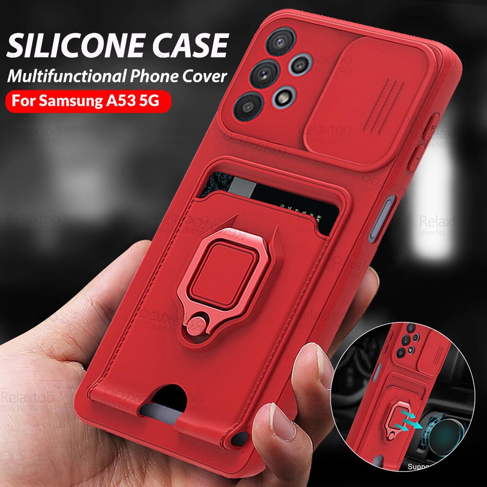 Funda de silicona con soporte magnético para Samsung Galaxy A53 5G, cubierta de silicona Sumsung A 53 SM-A536B , protección de cámara, ranura para tarjeta