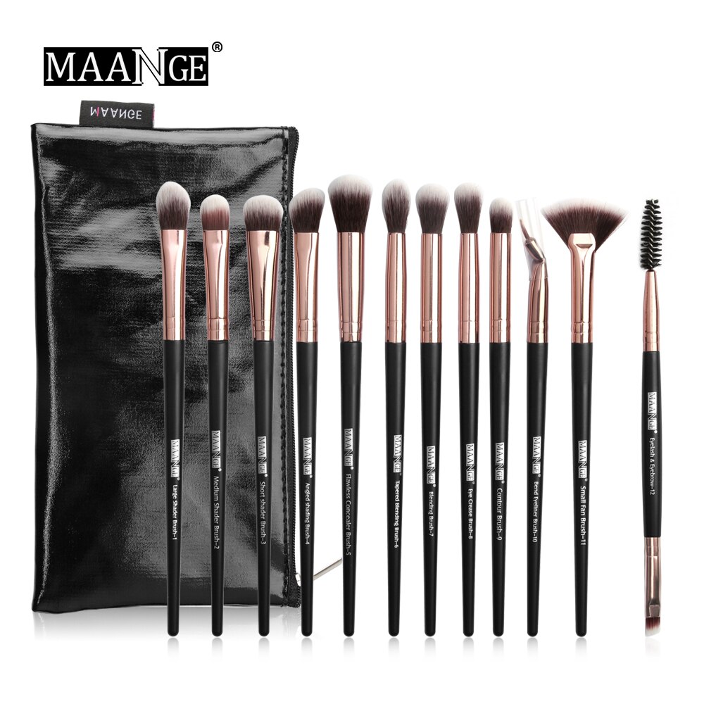 Make-Up Kwasten 12Pcs Eye Make-Up Kwasten Set Met Cosmestic Tas Oogschaduw Blending Make Up Borstel Voor Make-Up Beauty gereedschap Kit: 12pcs black with bag