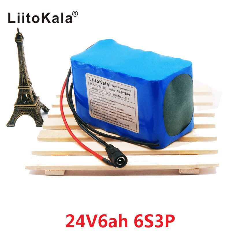LiitoKala 24 V 6ach zestaw baterii 25.2 V 18650 bateria 6000 mAh akumulator robić GPS nawigator/kamera/ golf samochód/+ 2A ładowarka