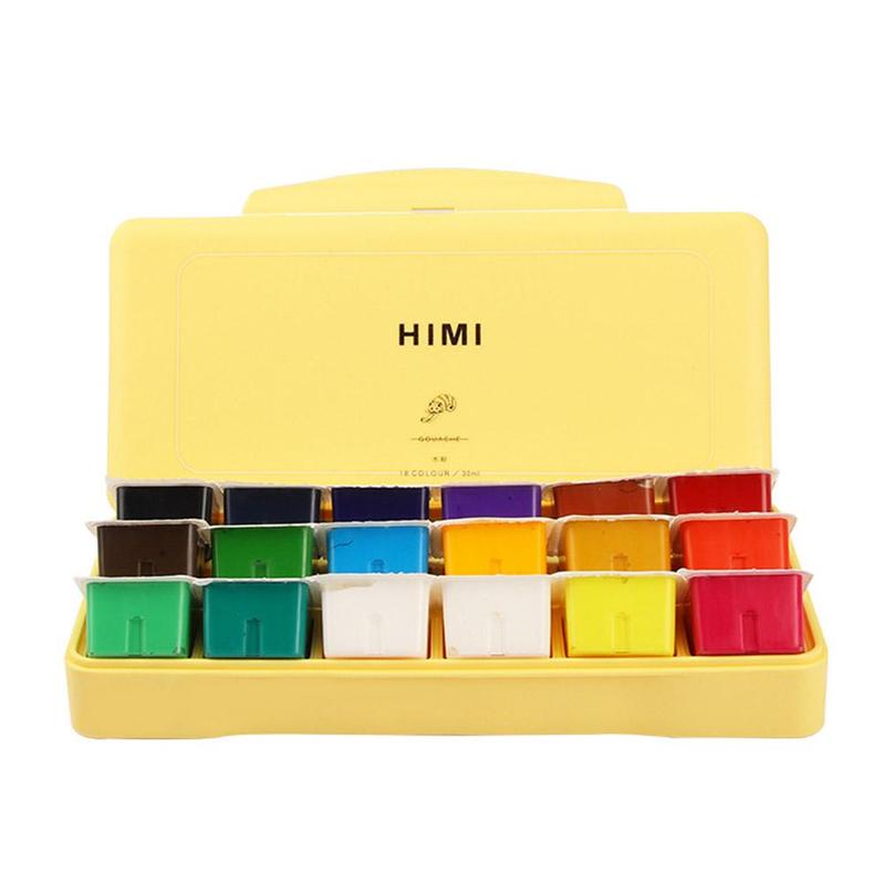 18/24 farver 30ml gouache akvarel maling sæt unikke gelé kop gouache maling til studerende kunstnere forsyninger: 18 farver gul kasse