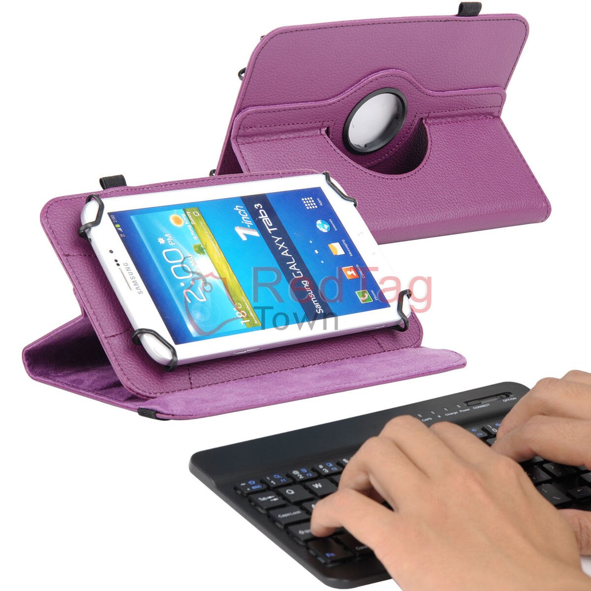 Rotating PU Leather Case with Bluetooth Keyboard for 7" RCA 7 Voyager II 2 / Pro Tablet Stands: Purple