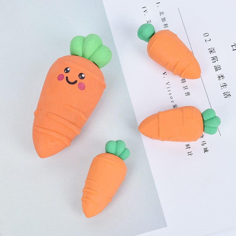 1Pack Children baby shy carrot eraser big eye cute carrot box rubber stationery school office supply