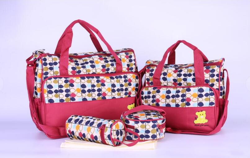 FIVE pcs multi-function Mummy bag set,large capacity mother bag baby travel bag,bear embroidery