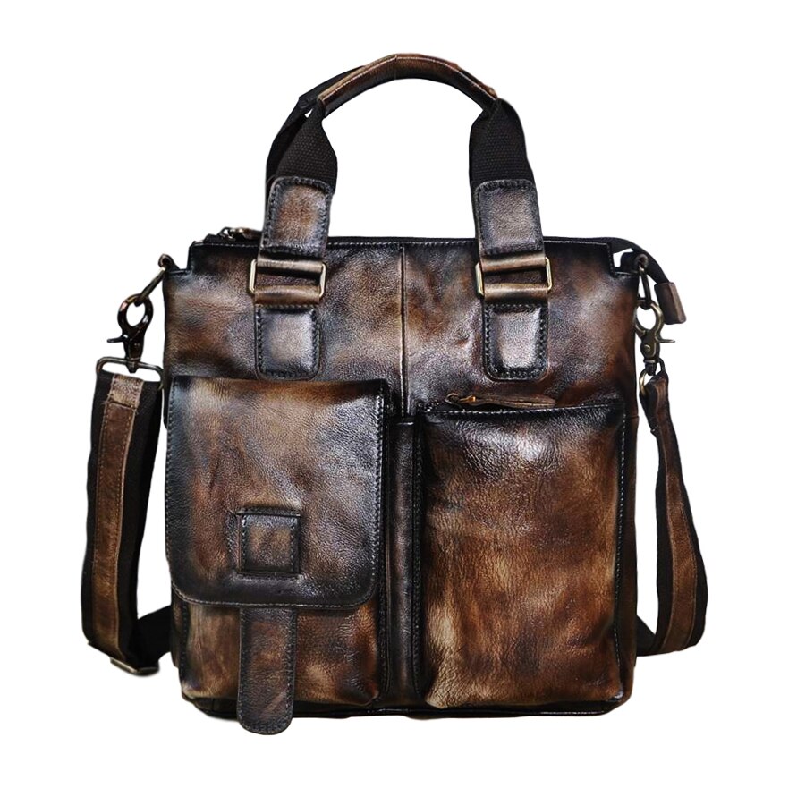 Men Original Leather Retro Business Briefcase Casual 12&quot; Laptop Travel Bag Tote Attache Messenger Bag Portfolio B259: dark coffee 5