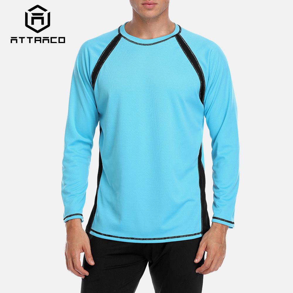 Attraco herr långärmade rashguard dry-fit skjortor herr dykning surfskjorta uv-skydd rash guards topp upf 50+  patchwork strandkläder