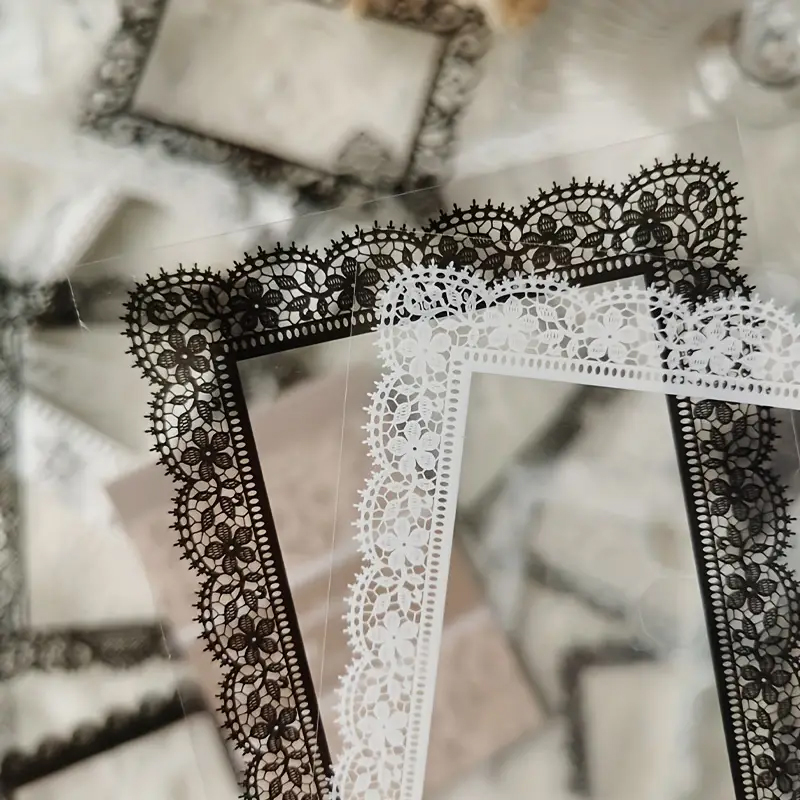 30 pièces, Style Vintage noir et blanc dentelle autocollants livre bricolage Journal indésirable Journal décoration Collage PET autocollant Album Scrapbooking