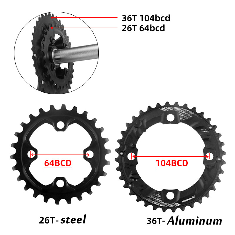Prowheel Mtb 64/104BCD Dubbel Kettingblad 2*10/11 Speed Fietsketting Ring 26T 28T 36T 38T Mountainbike Kettingwiel Mtb Crankstel