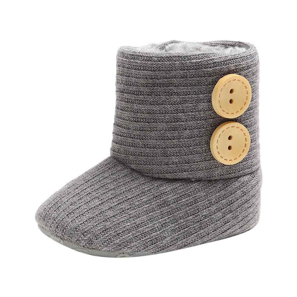 Warm Baby Winter Boots Girls Soft Sole Crib Shoes Button Cotton Flats Boot Shoes Knitted Solid Buttons Toddler Shoes Boys Grils: Gray / 11