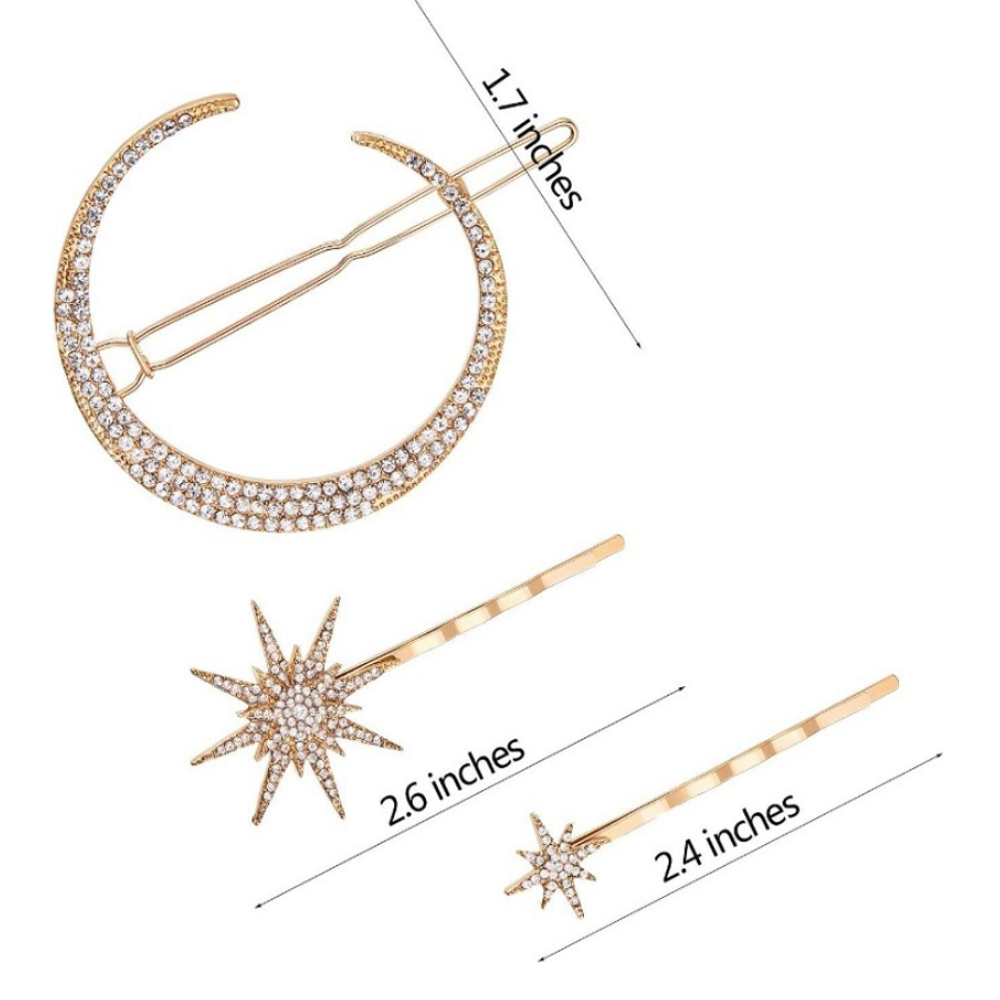 Horquillas laterales de cristal para mujer, pasadores de Metal para el cabello, accesorios para el cabello para niña, conjunto de Clips de diamantes de imitación con estrellas y Luna, horquillas de estrella