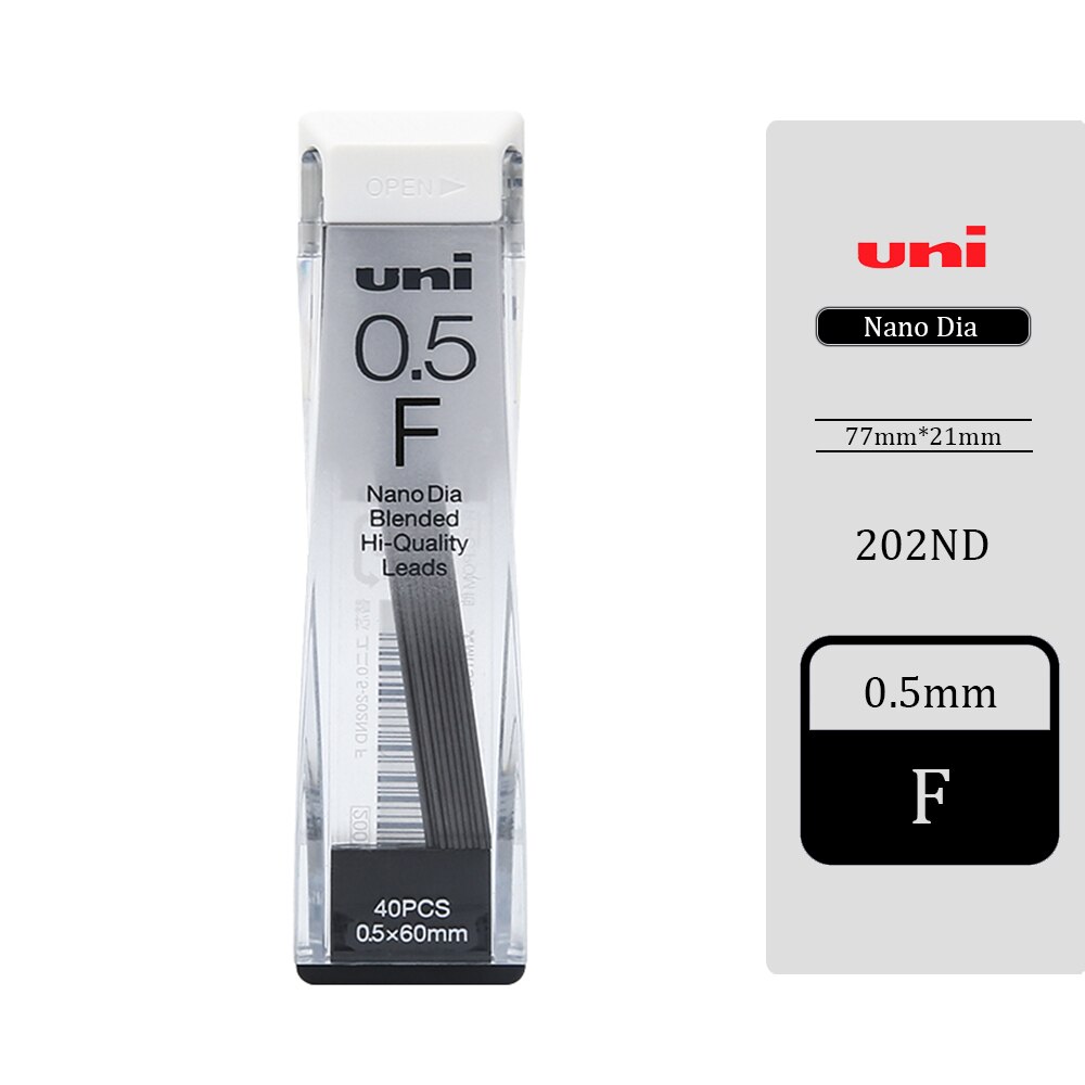 UNI 202ND Automatic Pencil Lead 0.5/0.7/0.3 Refill Nano Diamond Not Easy To Break Pencil Lead Black HB/2B/2H/B for Students: 0.5mm F