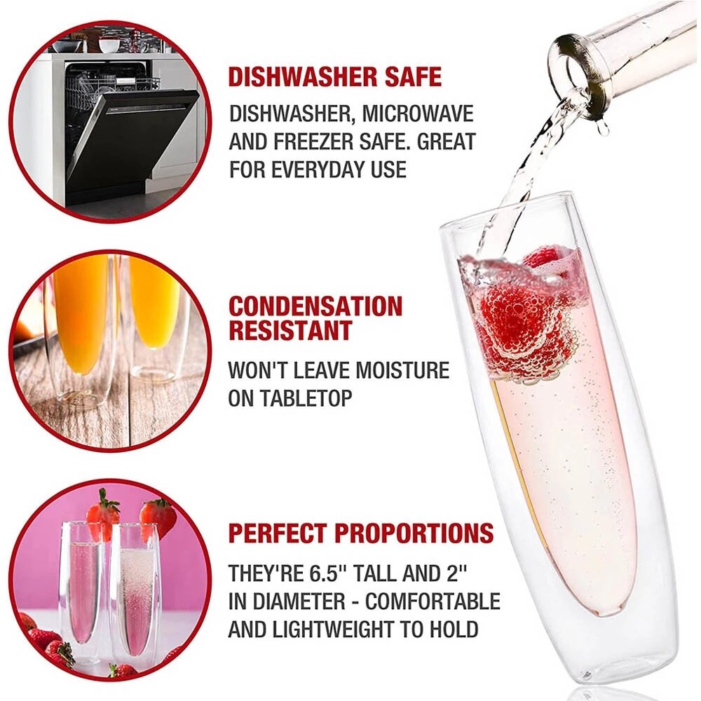 Ensemble de verres à Champagne Double couche, 2 pièces, sans manche, scintillants, haut de gamme, verres à vin rouge, transparents