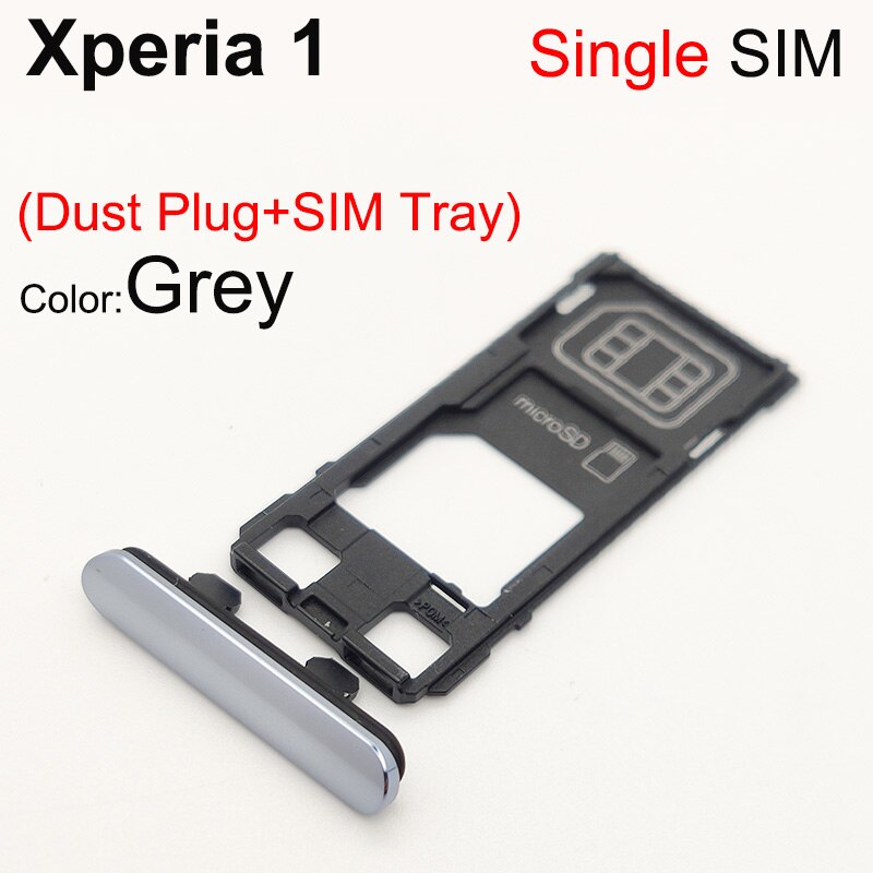 Aocarmo Voor Sony Xperia 1 / X1 / XZ4 J9110 Enkele Dual Geheugen Microsd Kaarthouder Reader Sim Tray Slot vervanging: Full Set Grey-Single