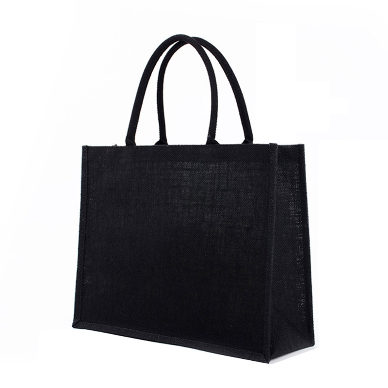 Black Jute Tote Bags Mulheres Bolsa compras Bolsa Bolsa com alça macia Dama dama noiva Favorias presentes: Preto