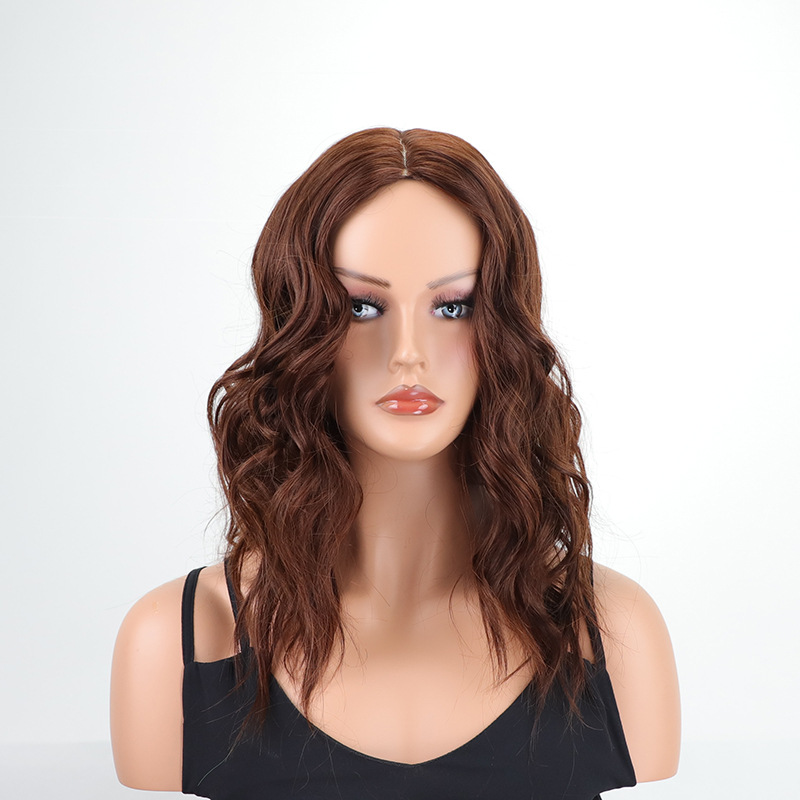 Cheveux synthétiques longs de 26 pouces (environ 70 cm), brun foncé, or rose, brun clair, cheveux bouclés de partie centrale, usage quotidien, fête,: Marron