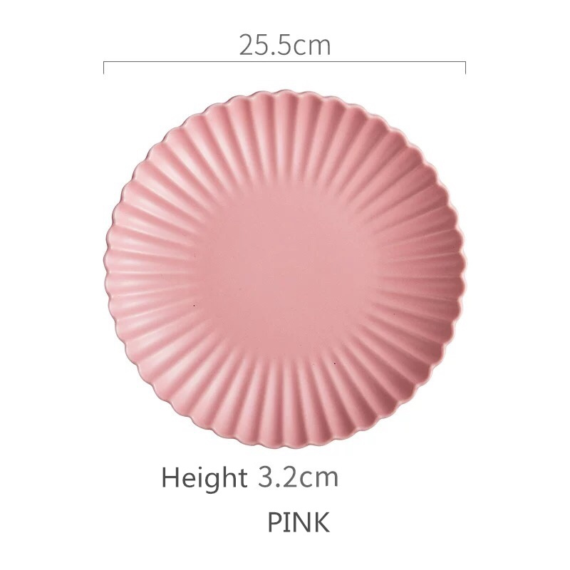 Nordic Creatieve Keramische Ronde Chrysant Diner Plaat Fruitsalade Taart Plaat Steak Westerse Keuken Servies 8 Inch 10 Inch: PINK 10 inches