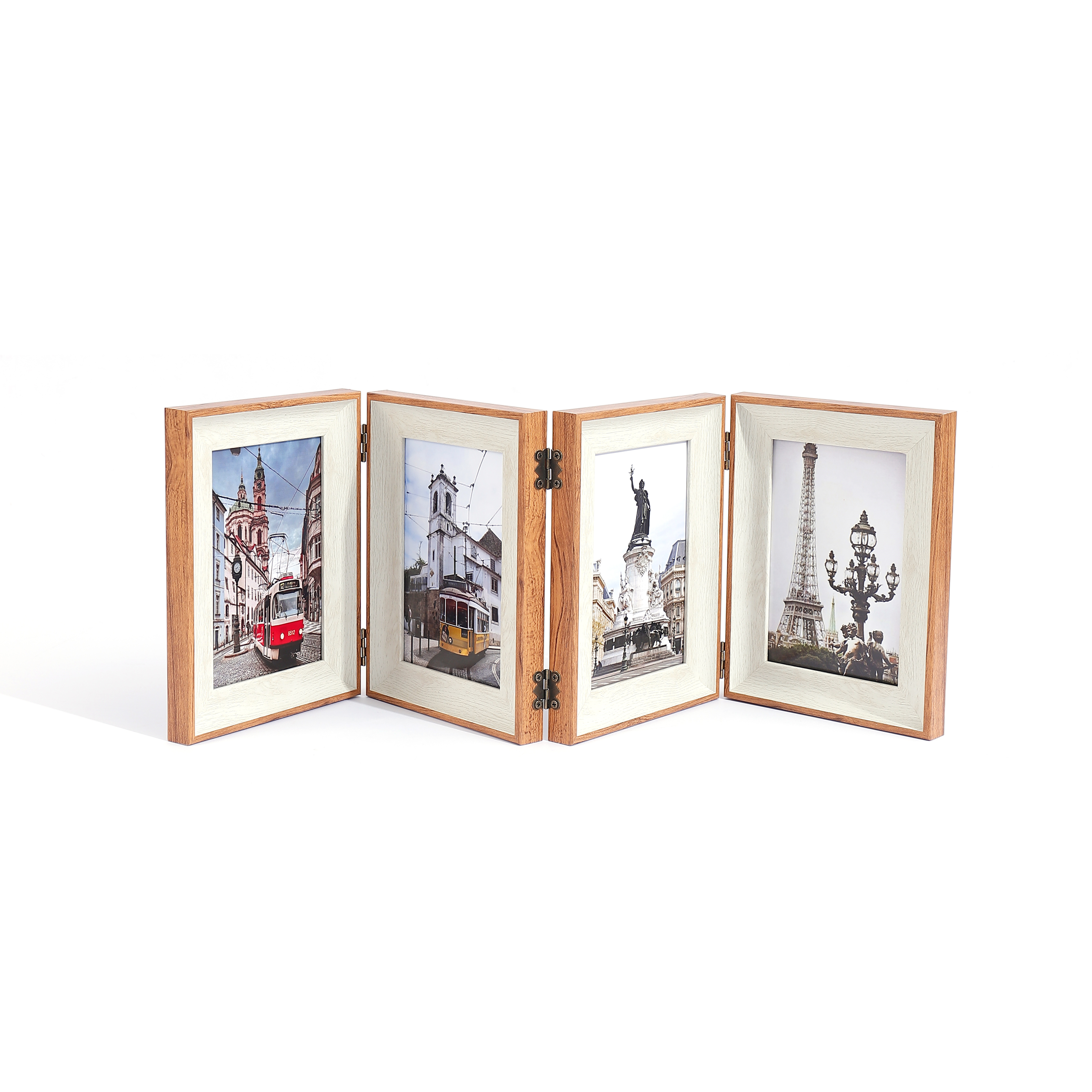 Vikbar Fotoram 4x6" - 4 Vikningar - Flera Foton - Bordsdisplay: Vit
