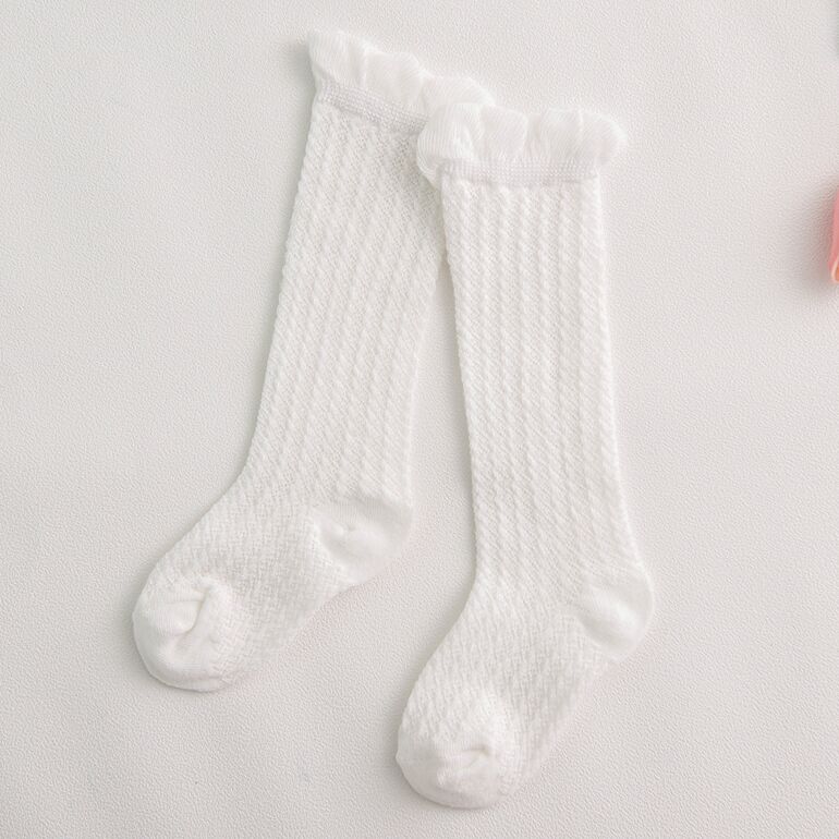 Calcetines hasta la rodilla de malla de algodón para bebé, niña recién nacida, de dibujos animados, de malla, baratos: White Mesh Socks
