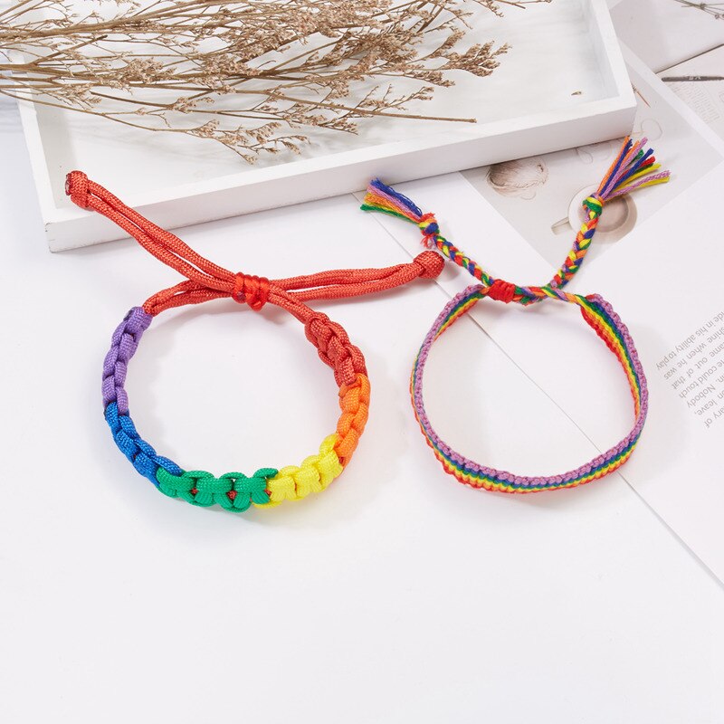 Charm Lgbt Rainbow Touw Armbanden Voor Paar Trots Gay Vrouwen Mannen Handgemaakte Geweven Gevlochten String Vriendschap Minnaar Sieraden
