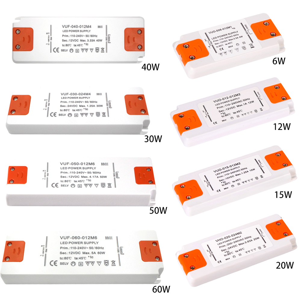 DC 12V 24V Ultra Dunne Verlichting Transformator LED Voeding 6W 15W 20W 30W 40W 50W 60W Driver 110V 220V 230V Fr LED Strip Verlichting
