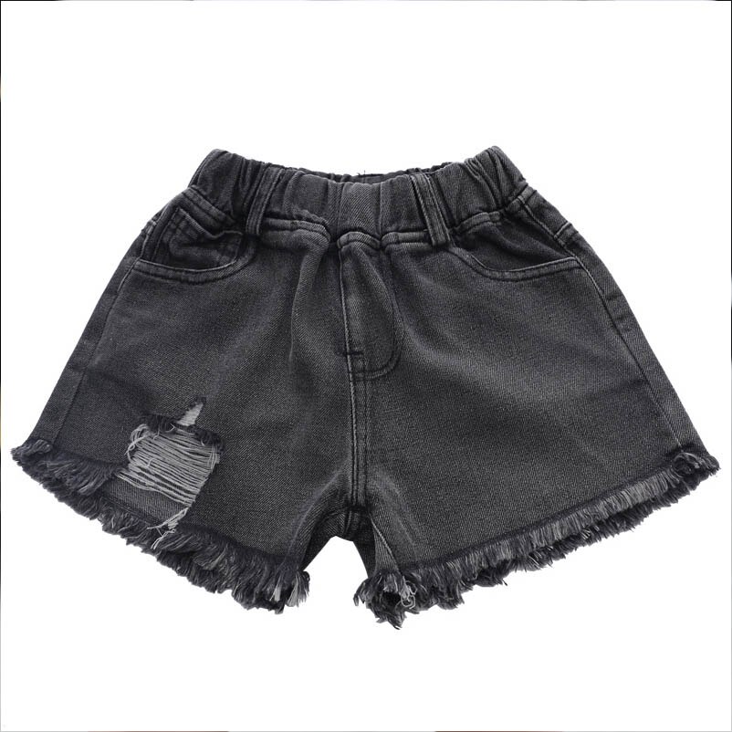 Flickor hål korta jeans barn casual lösa byxor barn sommar shorts för tjej svart tofs jeans fickshorts tjej 3-12y