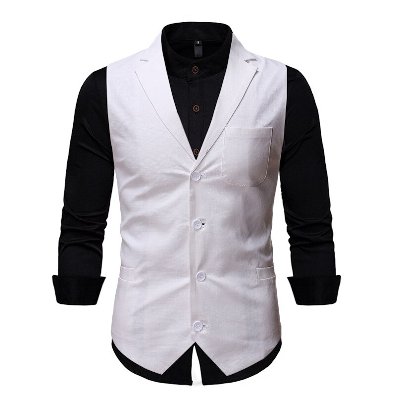 Solide Business Mannen Vest Bruiloft Smart Casual Vesten Voor Mannen Slim Gentleman Heren Dress Vesten Single Button Pocket gilet: White / Xxxl