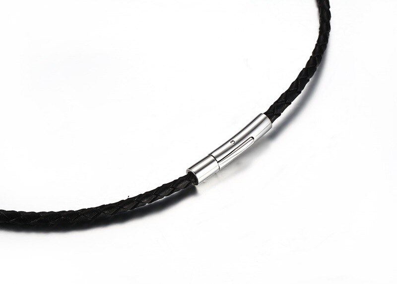 cordon en cuir tressé noir, corde pour collier grecque, cordon en acier inoxydable, 3mm