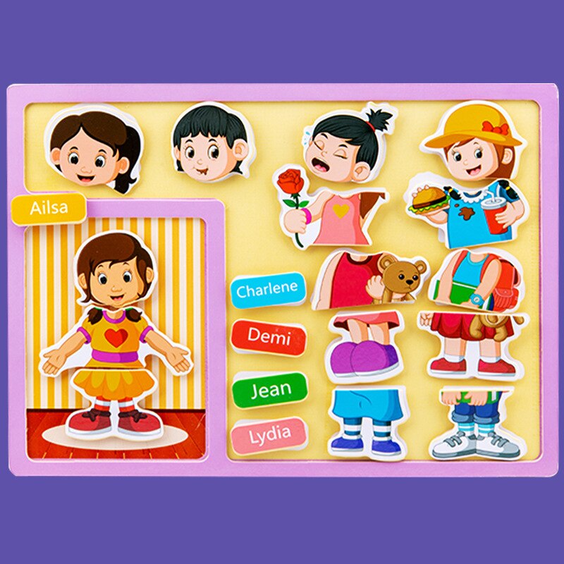 3D cartoon illustration Wooden stereo Velcro stickers jigsaw puzzle 3D sensory toys for girls and boy