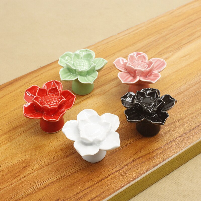 43mm farverige keramiske blomsterskabsknapper dørtrækhåndtag skabskuffe garderobemøbler håndtagsknapper