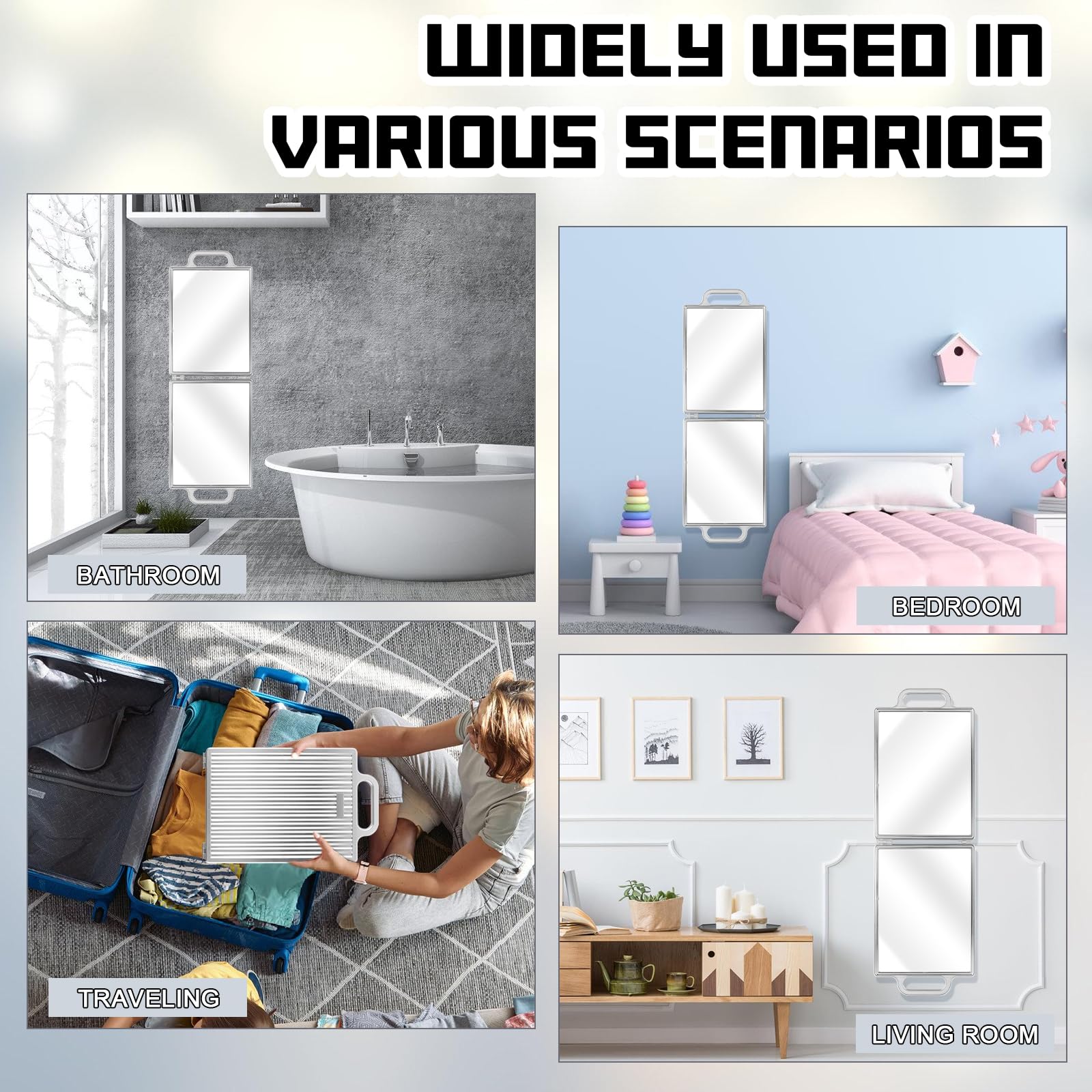 Opvouwbare dansspiegel, 1 inch met handvat en draagtas, draagbare opvouwbare spiegel voor thuisfitnessstudio, dansoefening, spa, schoonheid