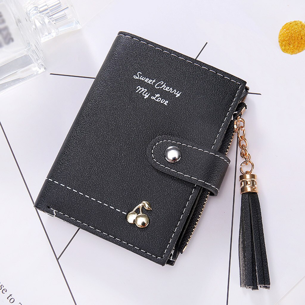 women's tassel zipper short wallet female solid color casual leather purse card bag handbag clutch bag billeteras mujer