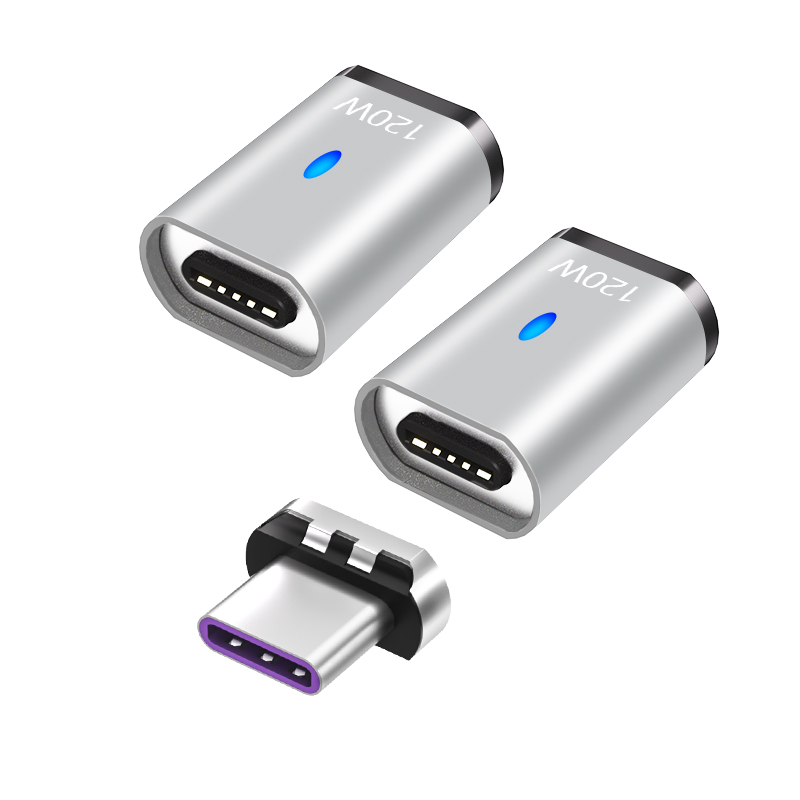 Magnetischer USB-C-Adapter, 120 W, schnelles Aufladen, 480 MB, Magnetkonverter für iPad, MacBook Pro, Oberfläche 7, Huawei, MI, OPPO-Schalteranschluss: Silber