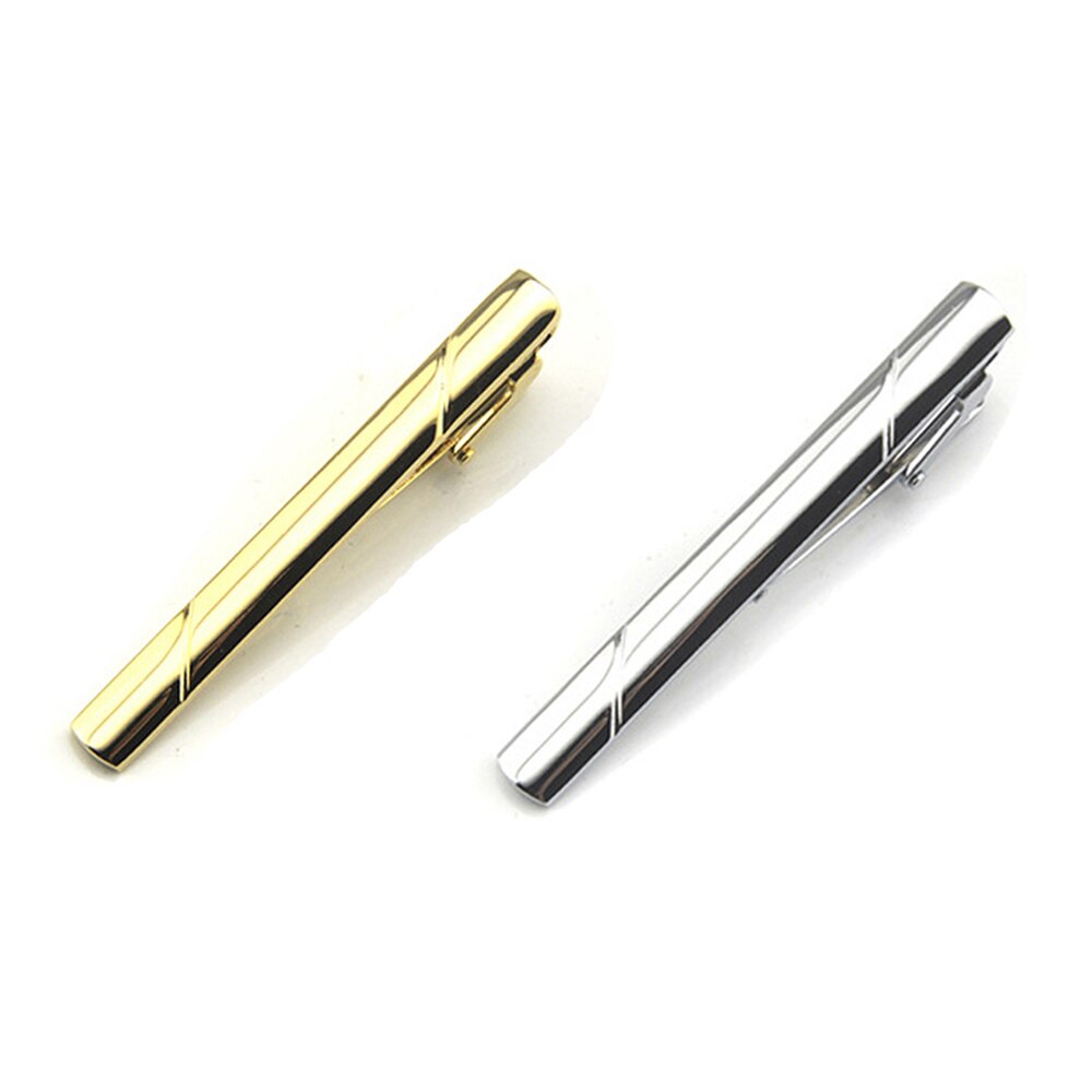 2 paquets hommes sergé rayure 6CM pince à cravate de mariage fête cravate Clips BWTZF0006A: Gold Silver